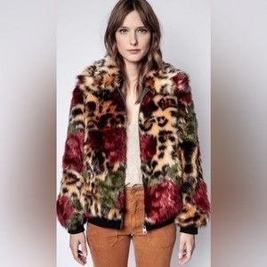 NEW Rare Zadig & Voltaire Faux Fur Patchwork Jacket